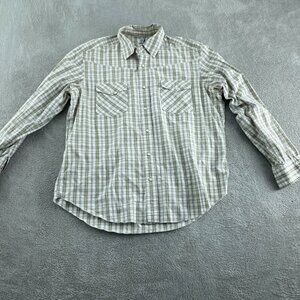 Mens Gap Plaid Long-Sleeve Button-Down Shirt Beige & White Size L 5834
